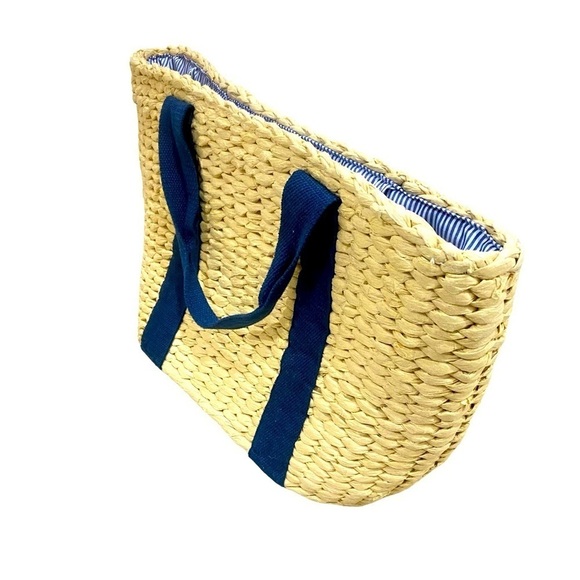 Handbags - Summer casual basket handbag navy straps lined blue stripe internal pockets